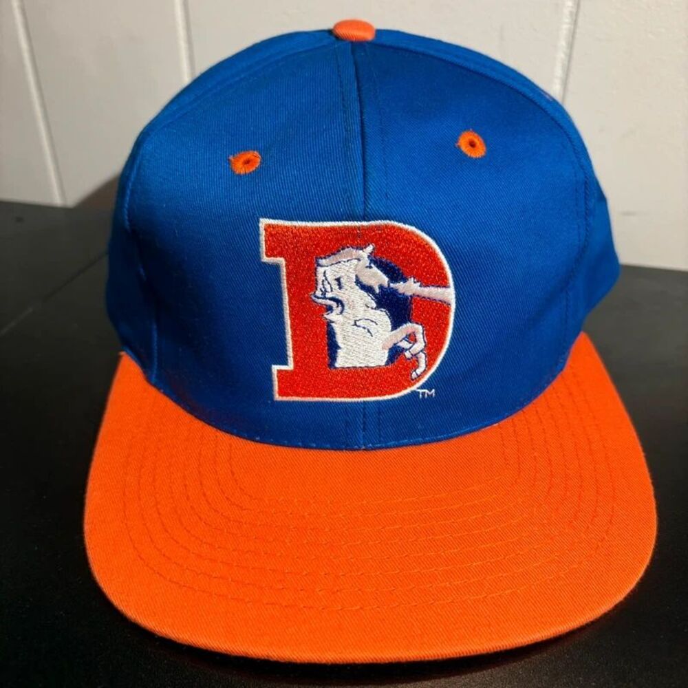 Vintage 90s Denver Broncos Hat Team NFL KMG pro model blue orange snapback